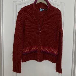 Express Women's Red Knit Zip Cardigan